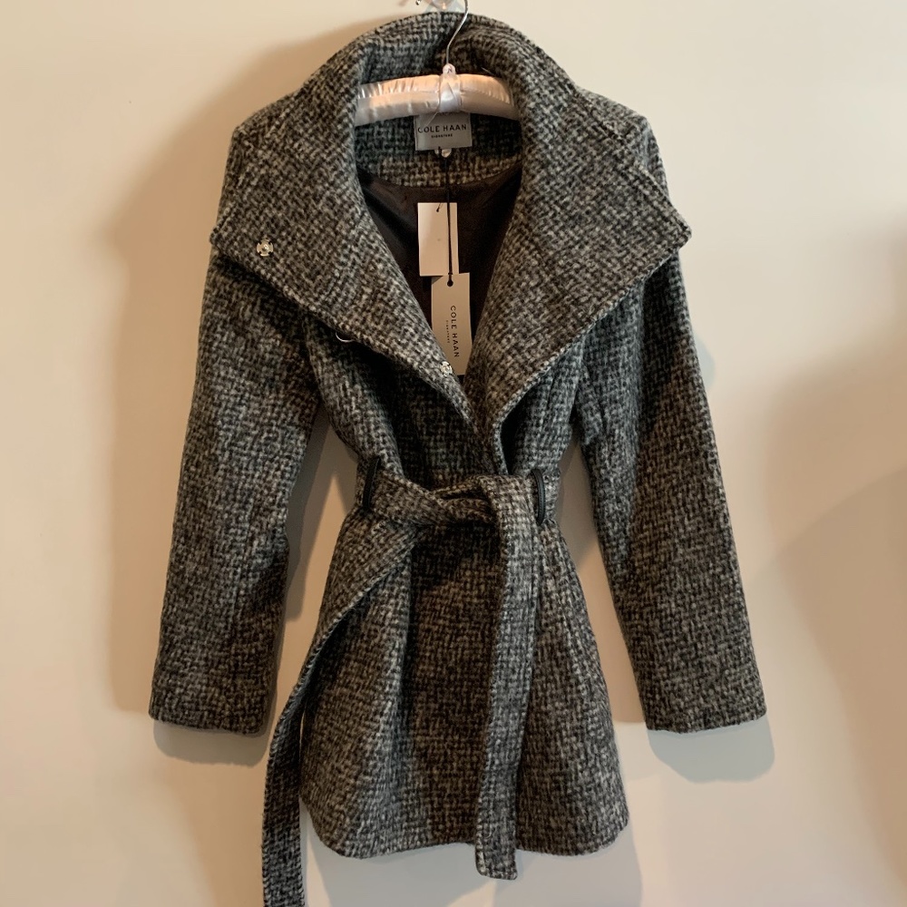 Cole Haan Wool Tweed Wrap Coat- size 12